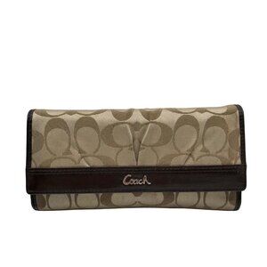 Coach Tan and Brown Canvas Logo Wallet
